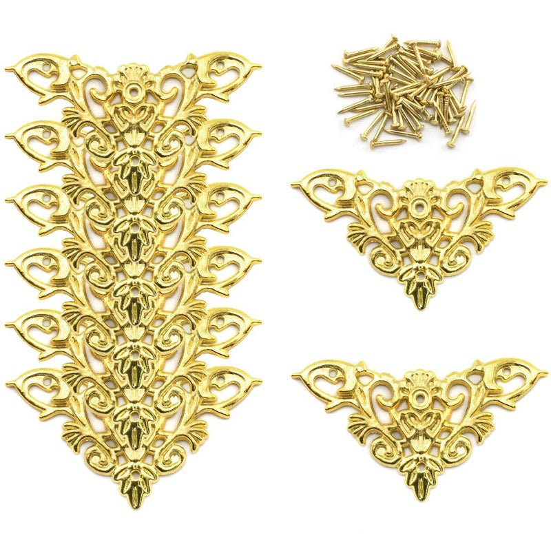 OZXNO Furniture Decorative Edge Cover, OZXNO 8-Pack Vintage Golden Carved Zinc Alloy Corner Protector for Cabinet Jewelry Box Album Drawer - Image 1